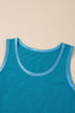 Satin Trim Slub Knit Scoop Neck Tank Top