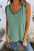 Satin Trim Slub Knit Scoop Neck Tank Top