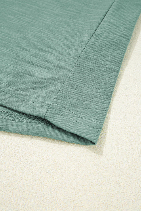 Satin Trim Slub Knit Scoop Neck Tank Top