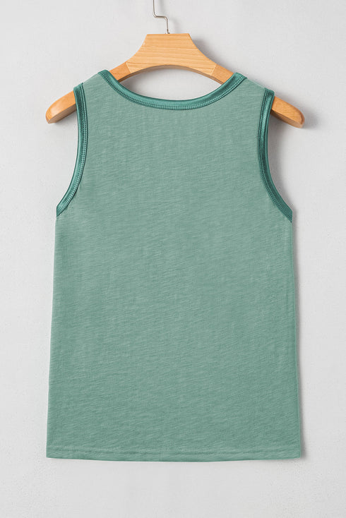 Satin Trim Slub Knit Scoop Neck Tank Top