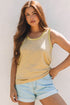 Satin Trim Slub Knit Scoop Neck Tank Top