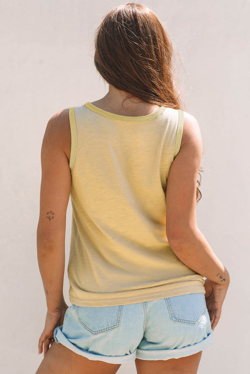 Satin Trim Slub Knit Scoop Neck Tank Top