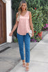 Satin V Neck Sleeveless Relaxed Fit Tank Top