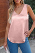 Satin V Neck Sleeveless Relaxed Fit Tank Top
