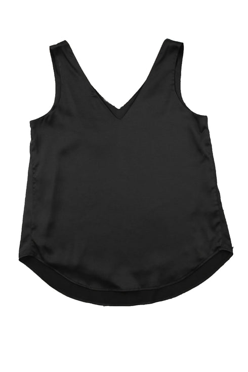 Satin V Neck Sleeveless Relaxed Fit Tank Top