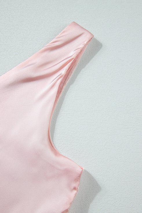 Satin V Neck Sleeveless Relaxed Fit Tank Top