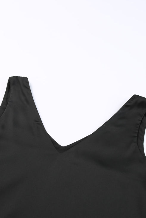Satin V Neck Sleeveless Relaxed Fit Tank Top