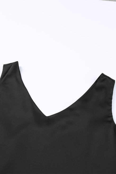 Satin V Neck Sleeveless Relaxed Fit Tank Top