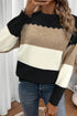 Scallop Detail Blocked Stripe Knit Sweater