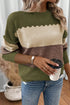 Scallop Detail Blocked Stripe Knit Sweater