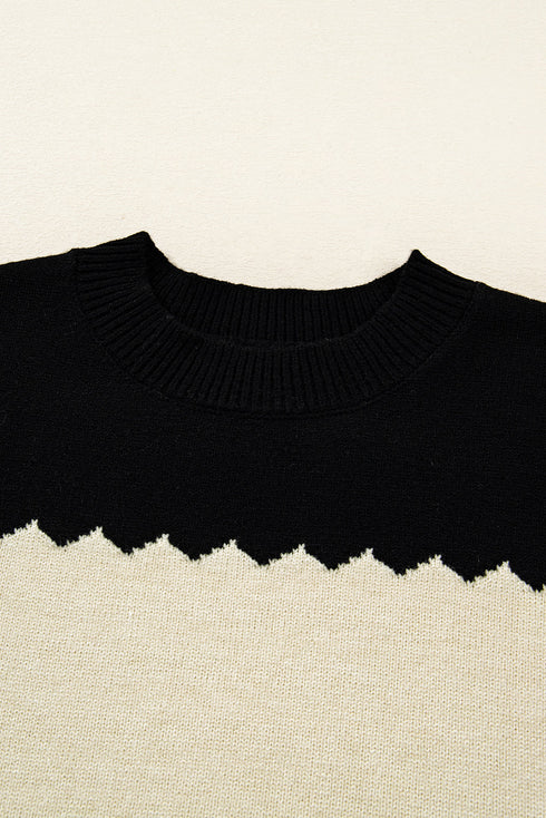 Scallop Detail Blocked Stripe Knit Sweater