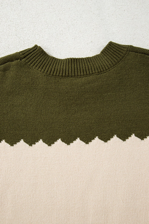 Scallop Detail Blocked Stripe Knit Sweater