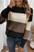 Scallop Detail Blocked Stripe Knit Sweater