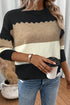 Scallop Detail Blocked Stripe Knit Sweater