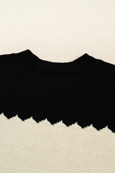 Scallop Detail Blocked Stripe Knit Sweater