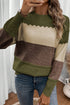 Scallop Detail Blocked Stripe Knit Sweater