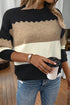Scallop Detail Blocked Stripe Knit Sweater