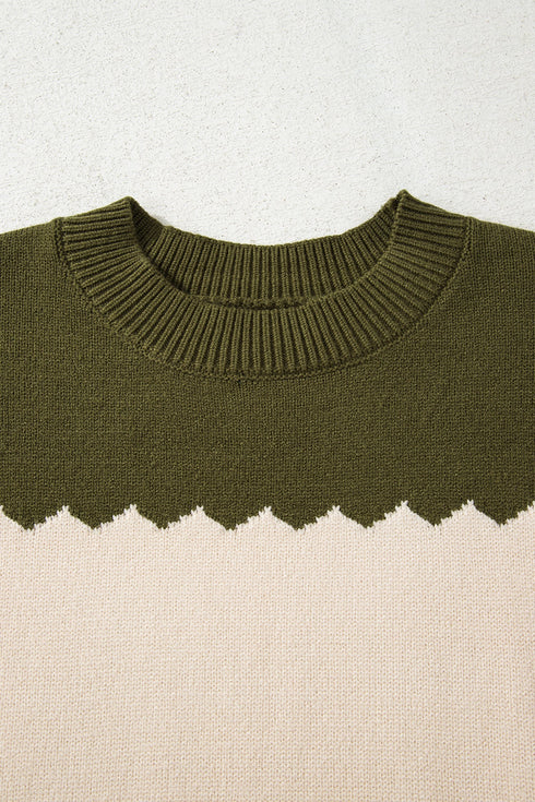 Scallop Detail Blocked Stripe Knit Sweater