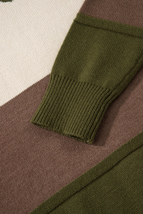 Scallop Detail Blocked Stripe Knit Sweater