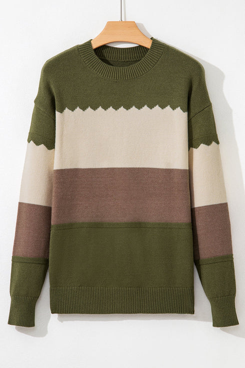 Scallop Detail Blocked Stripe Knit Sweater
