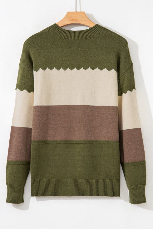 Scallop Detail Blocked Stripe Knit Sweater