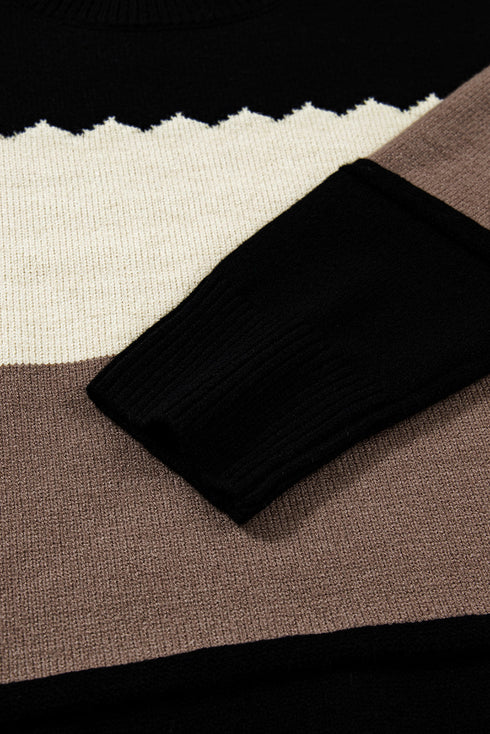 Scallop Detail Blocked Stripe Knit Sweater