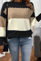 Scallop Detail Blocked Stripe Knit Sweater