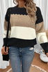 Scallop Detail Blocked Stripe Knit Sweater