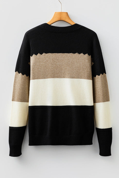 Scallop Detail Blocked Stripe Knit Sweater