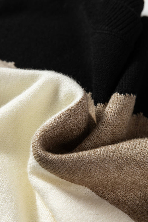 Scallop Detail Blocked Stripe Knit Sweater