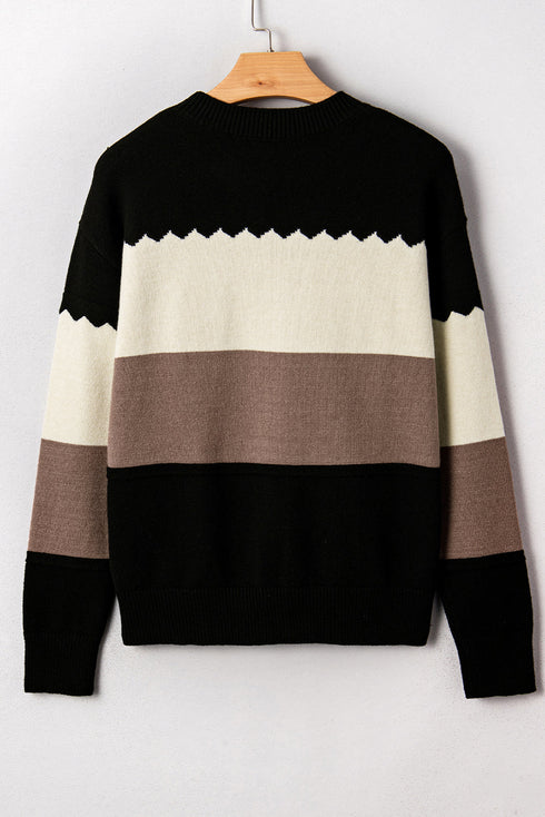 Scallop Detail Blocked Stripe Knit Sweater