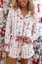 Scallop Pattern Plaid Detail Ribbon Knot Pajama Set