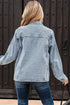 Scallop Trim Collar Mineral Washed Patched Pocket Denim Jacket