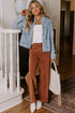 Scallop Trim Collar Mineral Washed Patched Pocket Denim Jacket