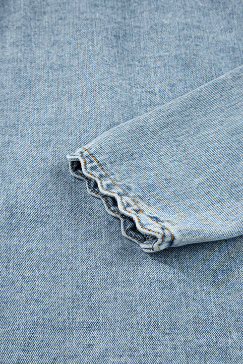 Scallop Trim Collar Mineral Washed Patched Pocket Denim Jacket