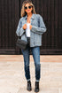 Scallop Trim Collar Mineral Washed Patched Pocket Denim Jacket