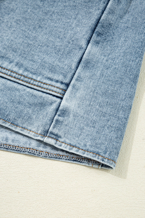 Scallop Trim Collar Mineral Washed Patched Pocket Denim Jacket