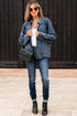 Scallop Trim Collar Mineral Washed Patched Pocket Denim Jacket