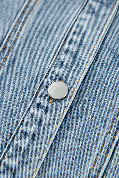 Scallop Trim Collar Mineral Washed Patched Pocket Denim Jacket