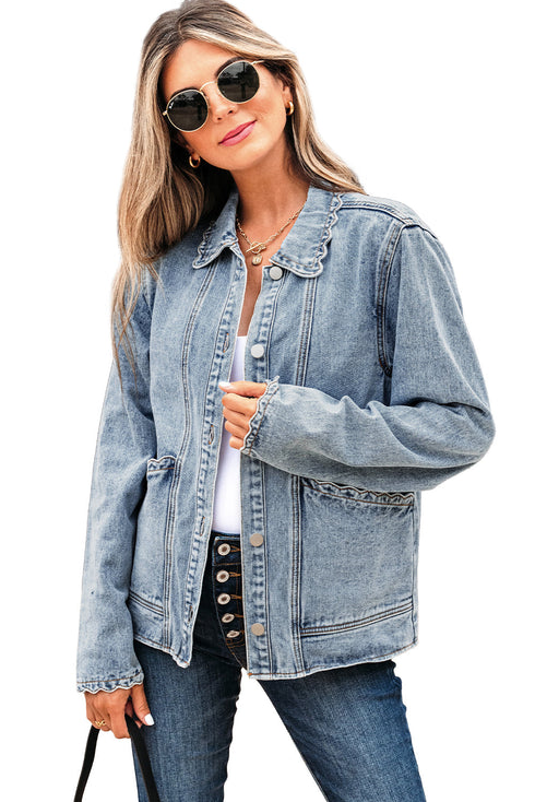 Scallop Trim Collar Patch Pocket Button Front Denim Jacket