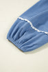 Scallop Trim Collared Puff Sleeve Denim Look Babydoll Top