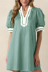 Scallop Trim Rick Rack Detail Puff Sleeve Mini Dress