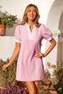 Scallop Trim Rick Rack Detail Puff Sleeve Mini Dress