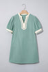 Scallop Trim Rick Rack Detail Puff Sleeve Mini Dress