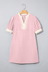 Scallop Trim Rick Rack Detail Puff Sleeve Mini Dress