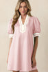 Scallop Trim Rick Rack Detail Puff Sleeve Mini Dress