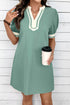 Scallop Trim Rick Rack Detail Puff Sleeve Mini Dress
