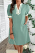 Scallop Trim Rick Rack Detail Puff Sleeve Mini Dress