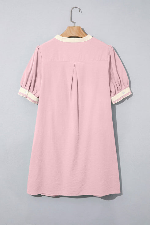 Scallop Trim Rick Rack Detail Puff Sleeve Mini Dress