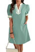 Scallop Trim Rick Rack Detail Puff Sleeve Mini Dress
